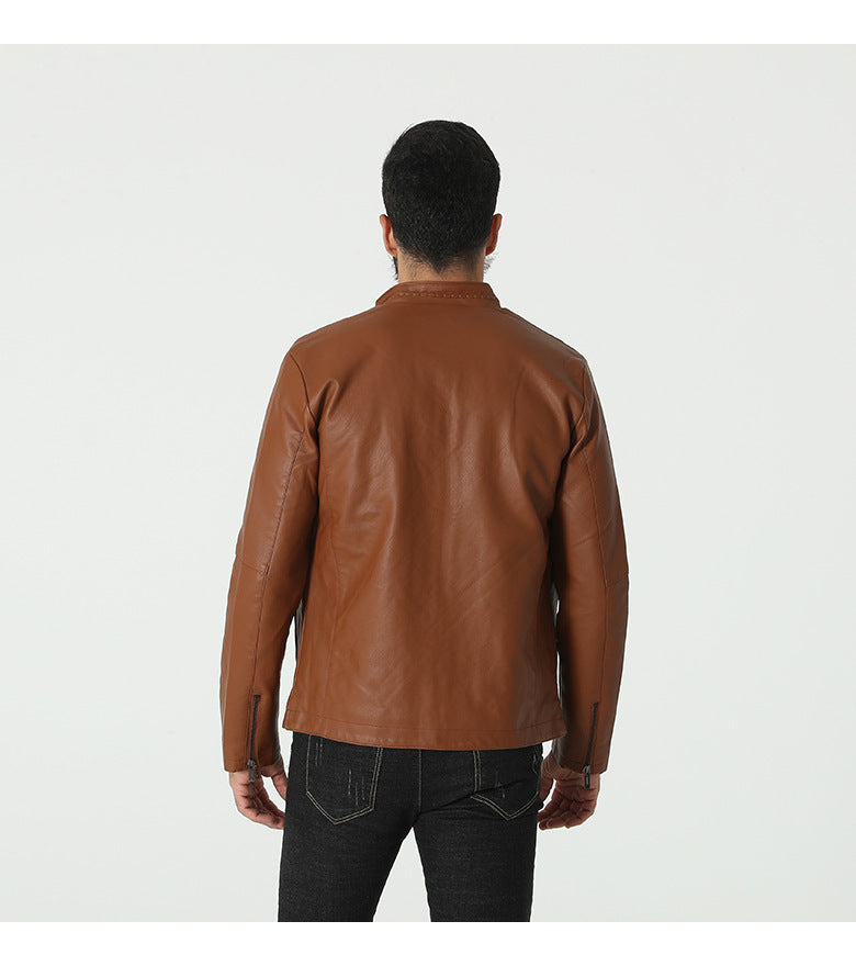 Herren modische Kunstlederjacke mit elastischem Kragen EB