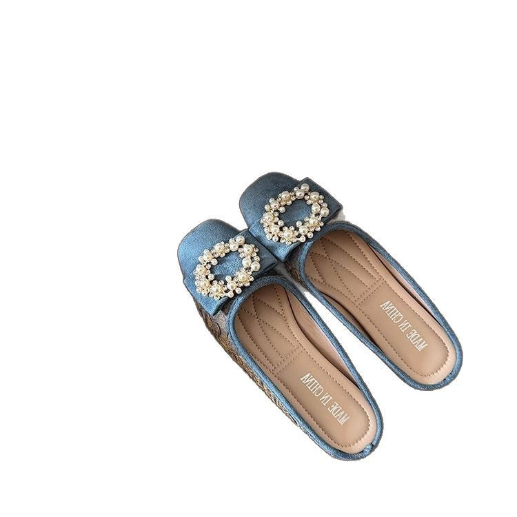 Damen elegante Mules mit funkelnder Perlenverzierung EB