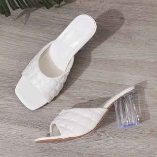 Damen modische Slides mit transparentem Blockabsatz EB