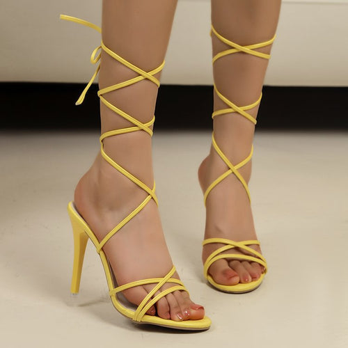Damen elegante Schnürsandalen mit hohem Absatz EB