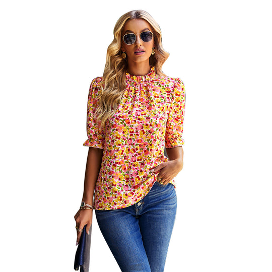Damen Bluse mit floralem Muster und modernen Puffärmeln EB