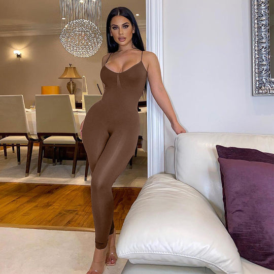 Damen Bodycon Jumpsuit mit Spaghettiträgern und figurbetontem Schnitt EB