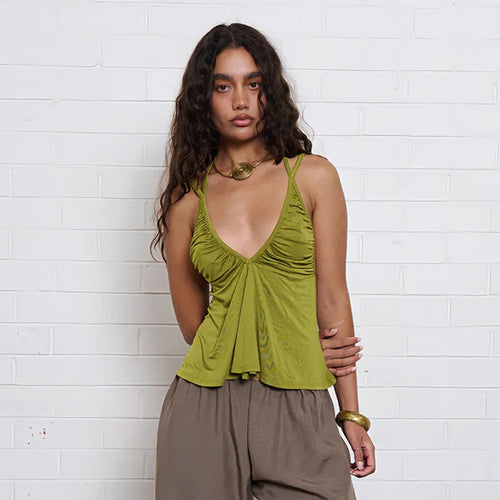 Damen Luftiges Spaghetti-Top mit gerafftem Design EB