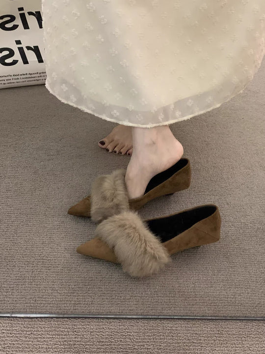 Damen spitze Slingbacks mit flauschigem Kragen und eleganter Absatzgestaltung EB