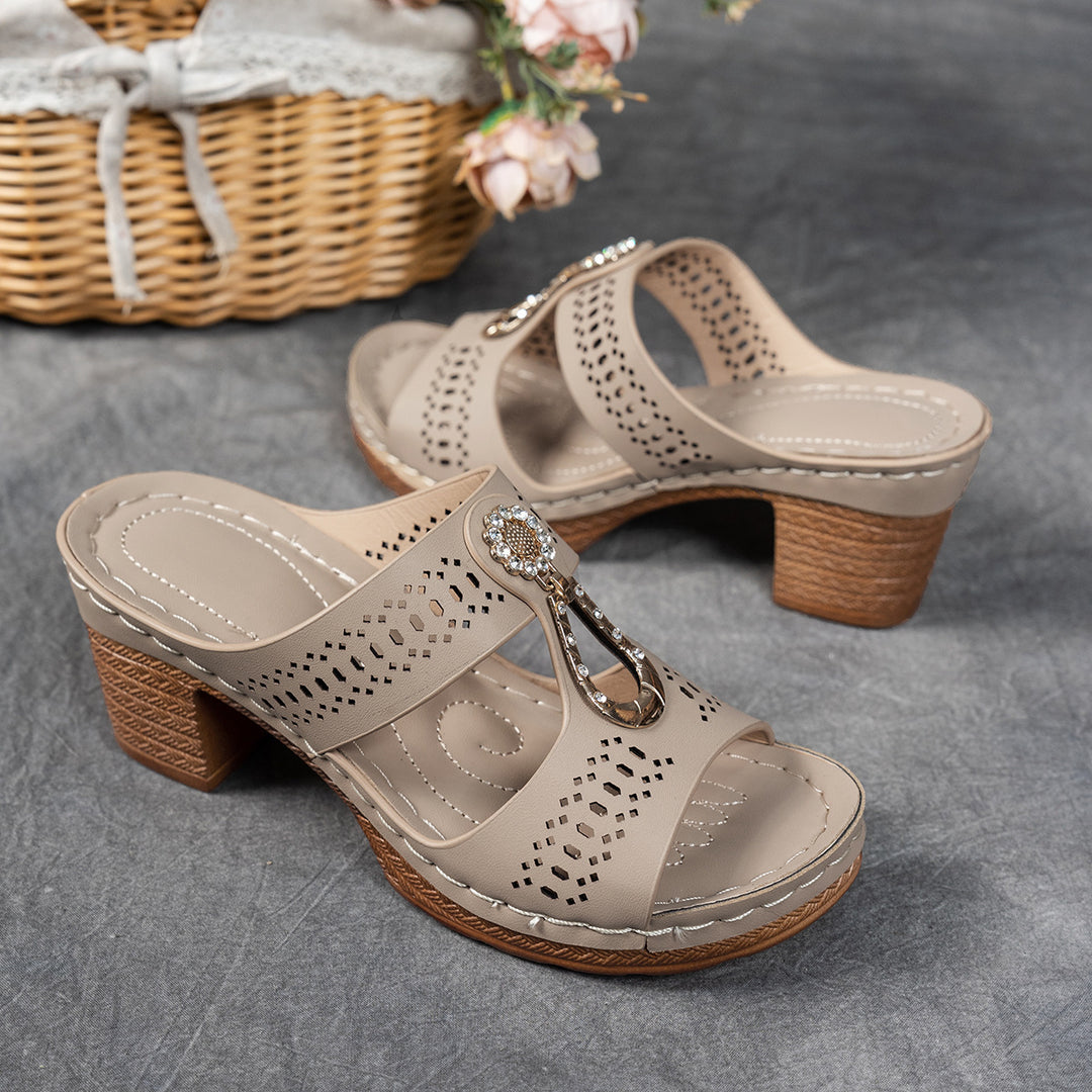Damen elegante Plateau-Sandalen mit funkelndem Riemchendetail und luftiger Obermaterialstruktur EB