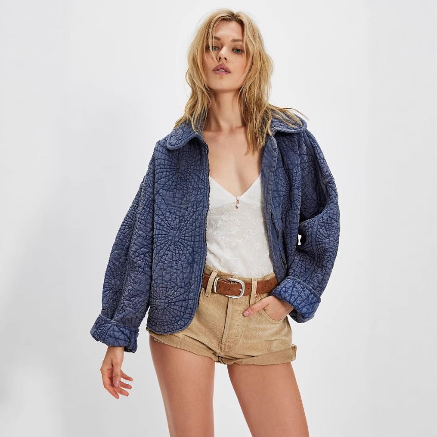 Damen kuschelige Steppjacke mit großem Kragen EB