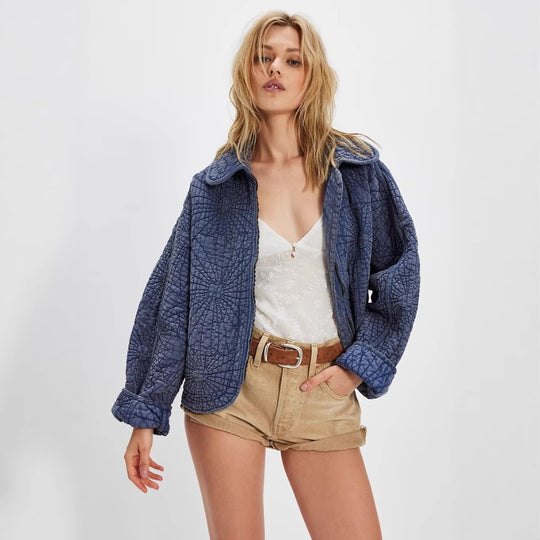 Damen kuschelige Steppjacke mit großem Kragen EB