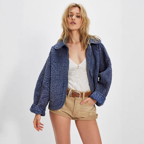 Damen kuschelige Steppjacke mit großem Kragen EB