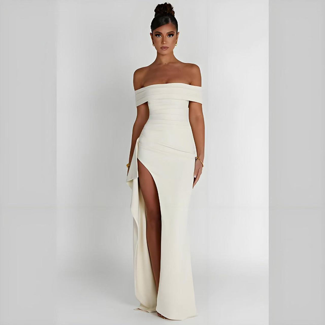 Damen Elegantes Off-Shoulder Abendkleid mit hohem Schlitz und tailliertem Schnitt EB