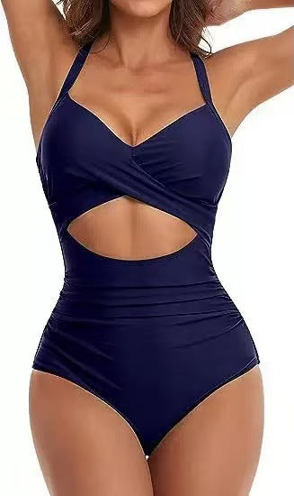 Damen Einteiliger Bikini mit modischem Cut-Out und Animal-Print EB