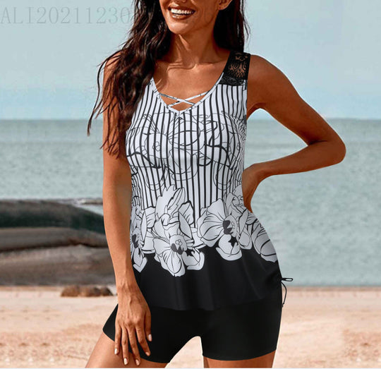 Damen Badeoberteil mit elegantem Spitzeneinsatz und lässigem Schnitt EB