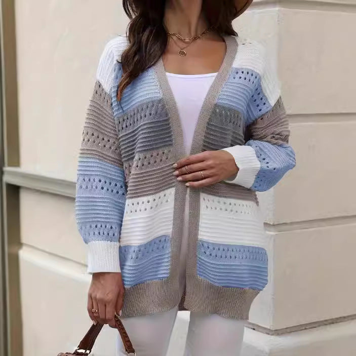 Damen modische Strickjacke mit einzigartigem Muster und lässigem Schnitt EB