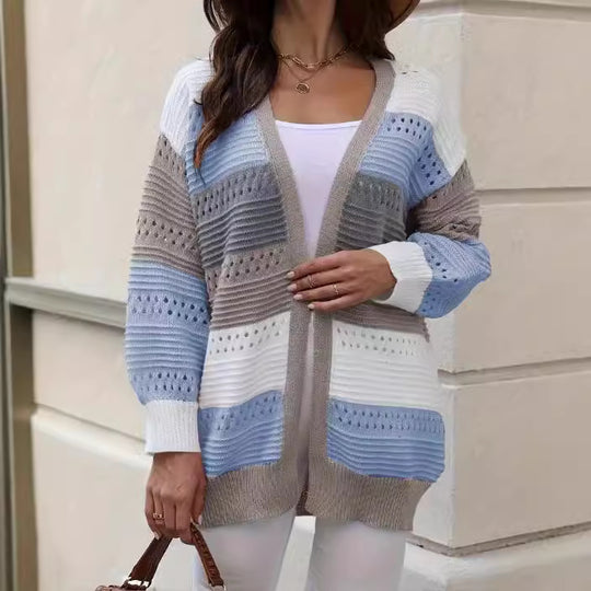 Damen modische Strickjacke mit einzigartigem Muster und lässigem Schnitt EB
