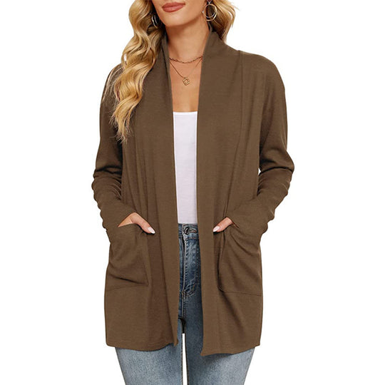 Damen lässiger Longcardigan mit Taschen EB