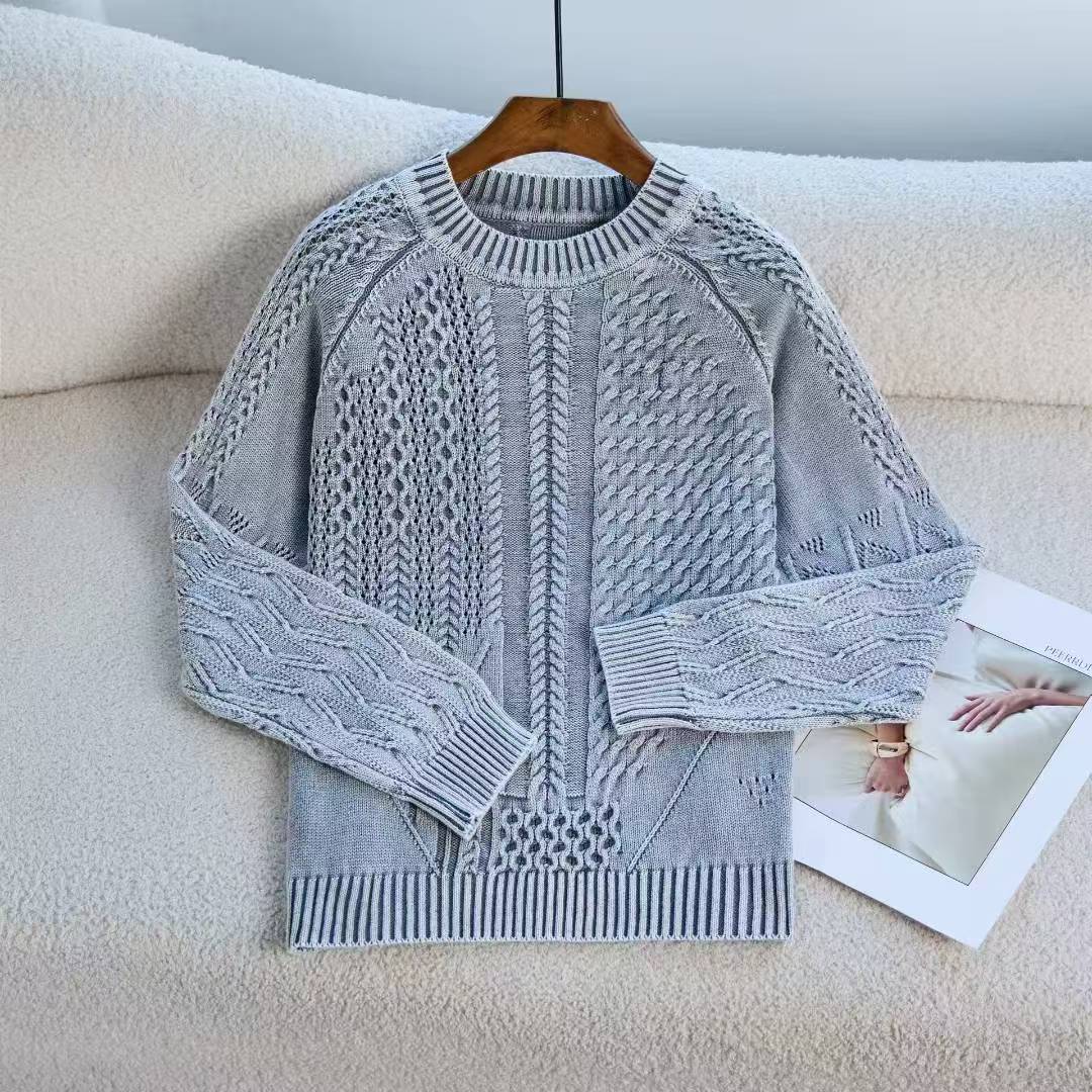 Damen Eleganter Grobstrickpullover mit kunstvollem Design EB