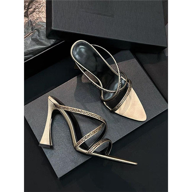 Damen elegante Slingback High Heels mit funkelnden Strassverzierungen EB