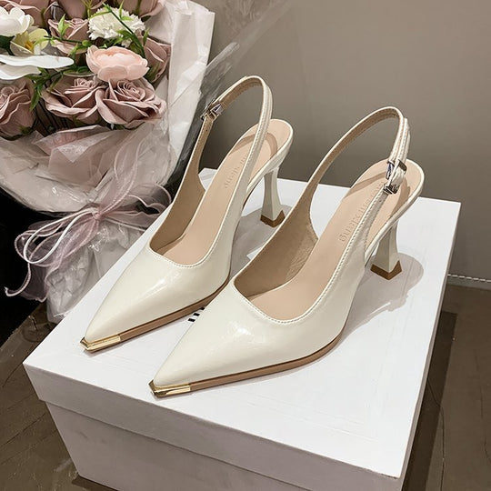 Damen elegante Slingback-Pumps mit spitzer Kappe und glänzender Oberfläche EB