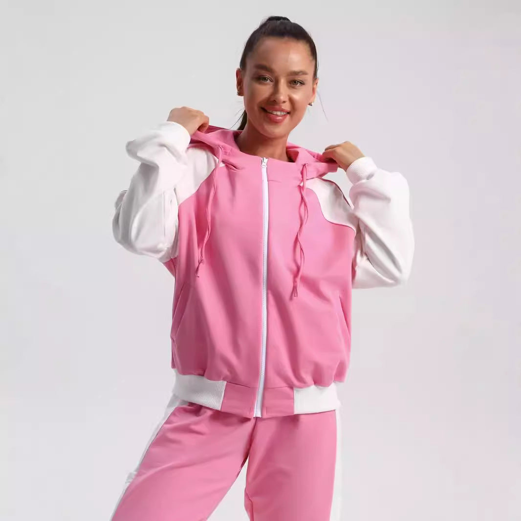Damen modische Sportjacke mit hohem Kragen und dezentem Farbkontrast EB