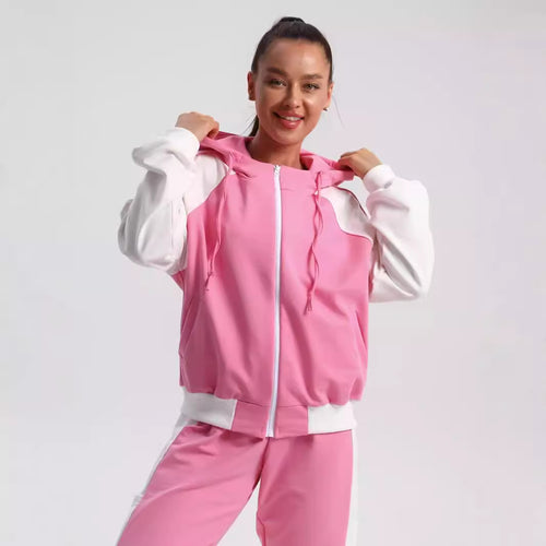 Damen modische Sportjacke mit hohem Kragen und dezentem Farbkontrast EB