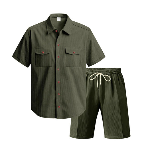 Herren Kurzarm-Hemd und Shorts Set mit praktischen Taschen und bequemer Passform EB