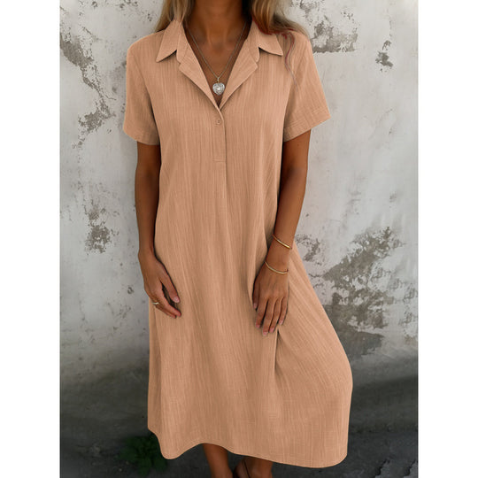 Damen lässiges Hemdkleid mit kurzen Ärmeln und Knopfdetails EB