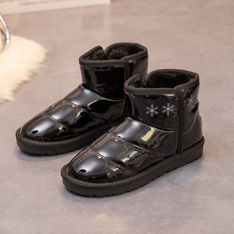 Damen modische Winterstiefel mit glänzenden Oberflächen und warmem Innenfutter EB