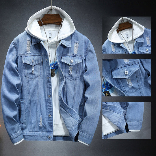 Herren lässige Jeansjacke mit bequemem Hoodie-Einsatz und modischen Details EB