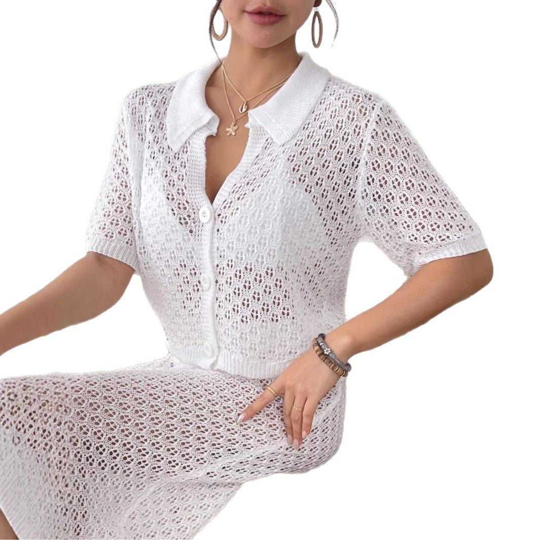 Damen lässiger Häkel-Overal mit Knopfdesign EB
