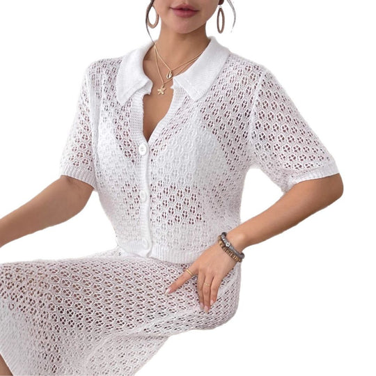 Damen lässiger Häkel-Overal mit Knopfdesign EB