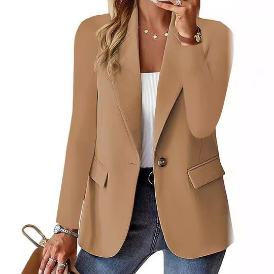 Damen Eleganter Casual Blazer mit modernen Taschen und dezentem Knopf EB