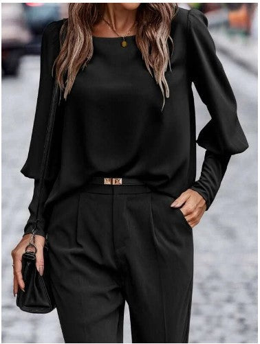 Damen elegante Bluse mit puffärmeligen Details und strukturiertem Stoff EB