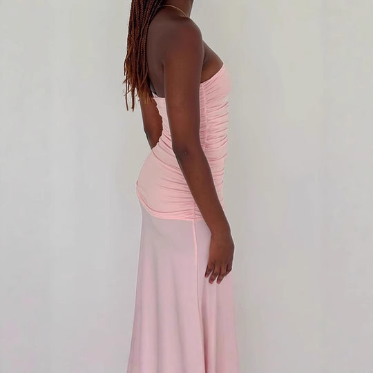 Damen Figurbetontes Maxikleid mit schulterfreiem Design und seitlichem Schlitz EB