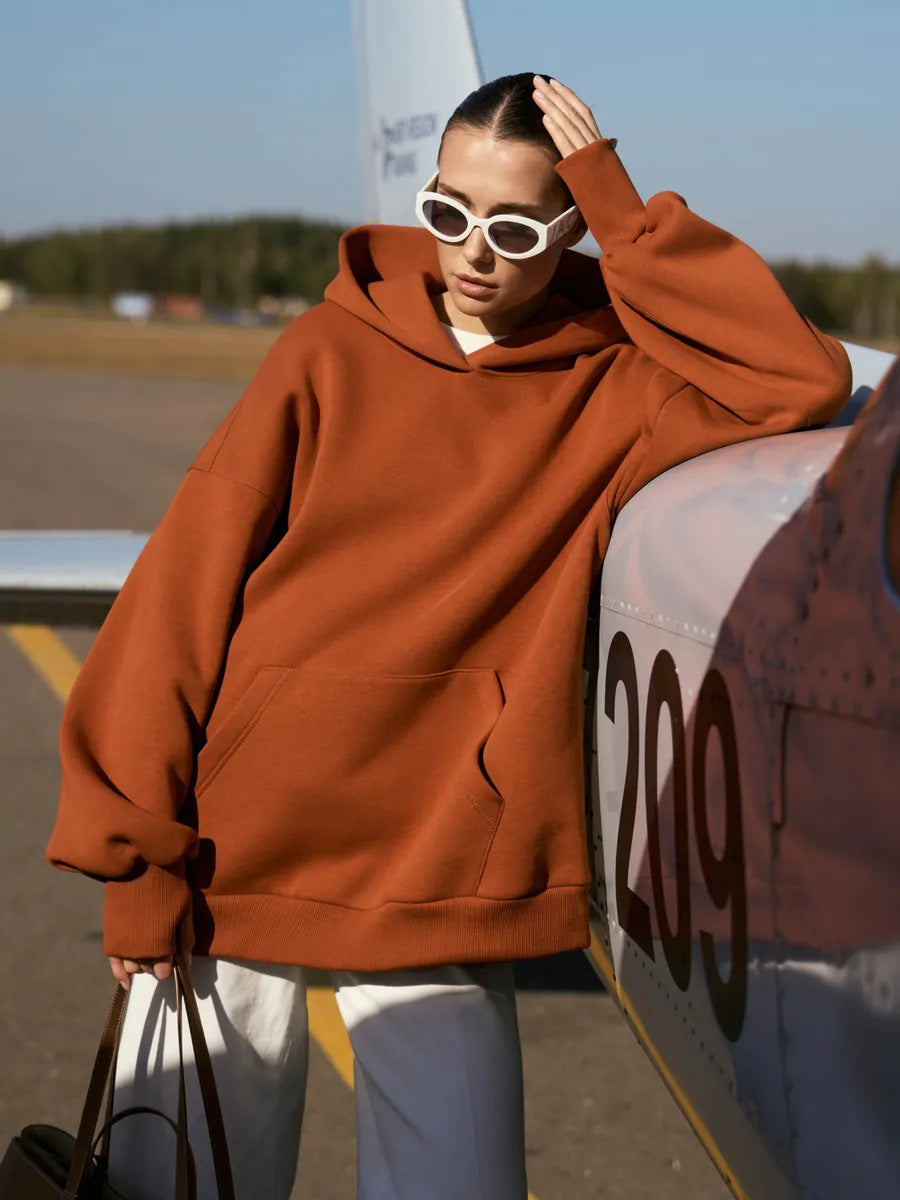 Damen Oversized Kapuzenpullover mit extra weitem Schnitt und Kängurutasche EB