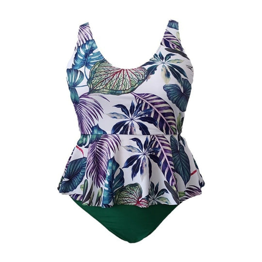 Damen Tankini mit floralem Peplum-Oberteil und figurformendem Höschen EB