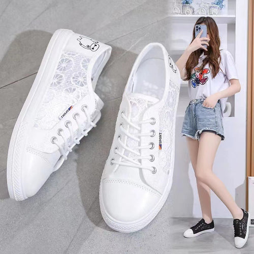 Damen modische Sneaker mit elegantem Spitzendesign und atmungsaktiver Spitzenstruktur EB