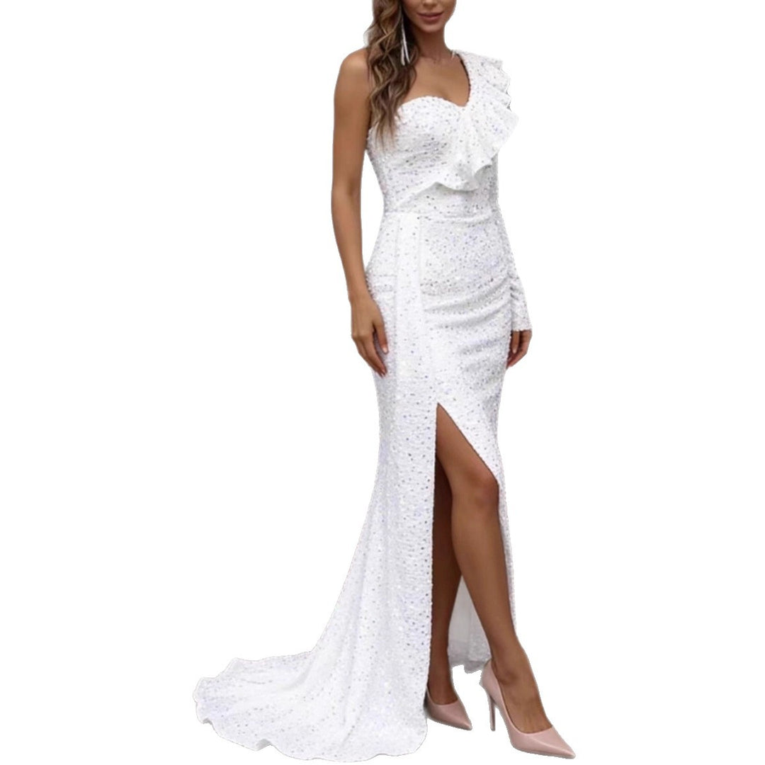 Damen Glamouröses Abendkleid mit asymmetrischem Cut und funkelnden Pailletten EB