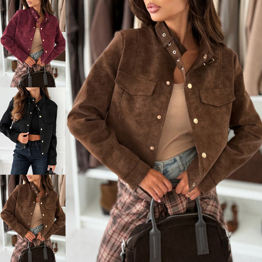 Damen Kurzjacke im Biker-Stil mit dekorativen Knöpfen EB
