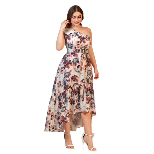 Damen A-Linien Maxikleid mit asymmetrischem Saum und floralem Design EB