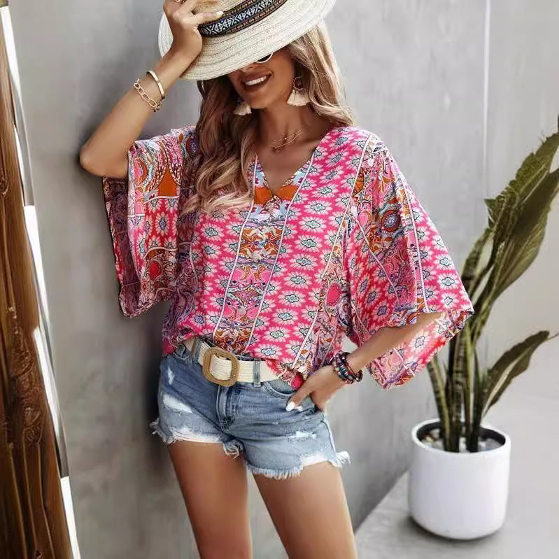 Damen Tunika mit floralem Muster und seitlichen Schlitzen EB