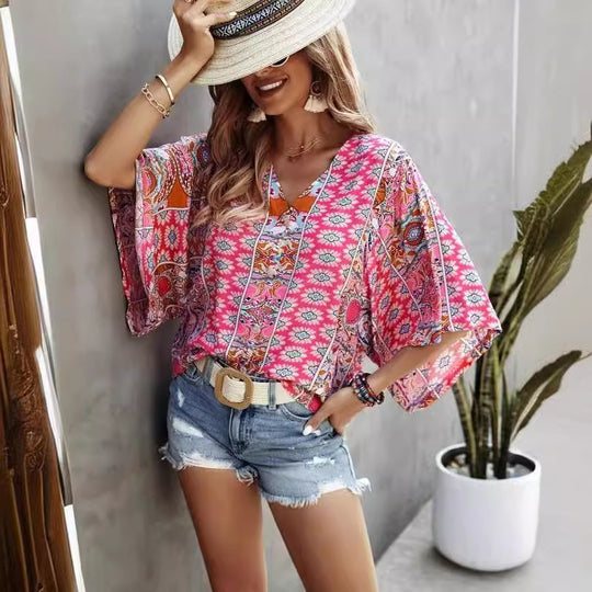 Damen Tunika mit floralem Muster und seitlichen Schlitzen EB