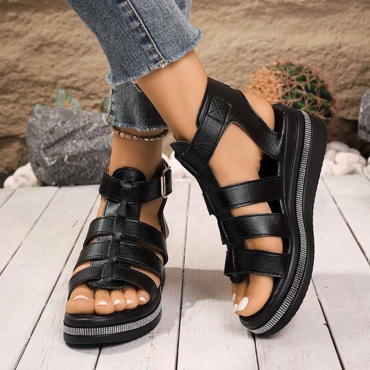 Damen Komfortable Riemchen-Sandalen mit trendigem Blockabsatz EB