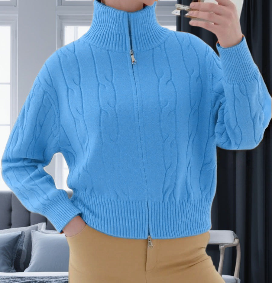 Damen Strickpullover mit hohem Kragen und Reißverschluss EB
