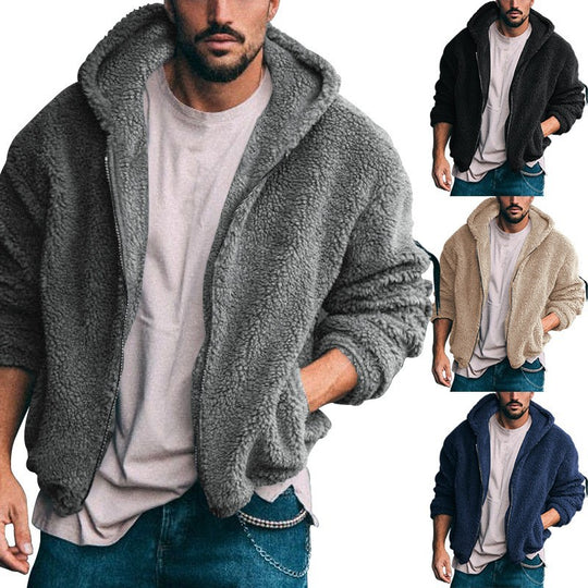 Herren Gemütliche Fleece-Jacke mit Kapuze und Reißverschluss EB