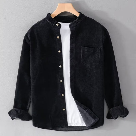 Herren Cordhemden mit Mandarin-Kragen und minimalistischem Design EB