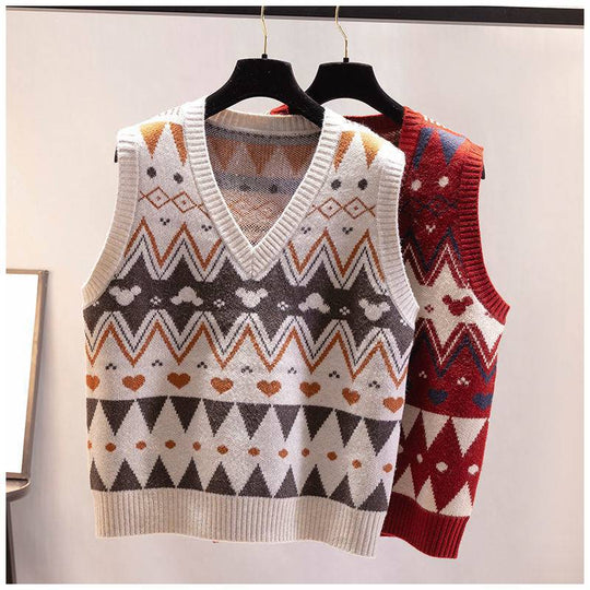 Damen Strickweste mit V-Ausschnitt und geometrischem Muster EB