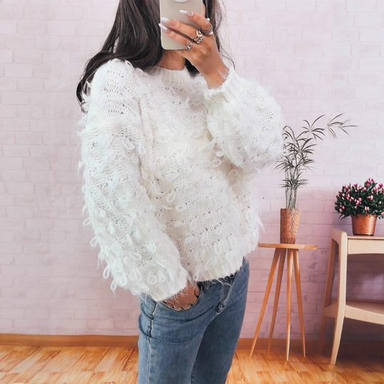 Damen lässiger Oversized-Pullover aus strukturiertem Material mit einzigartigem Design EB