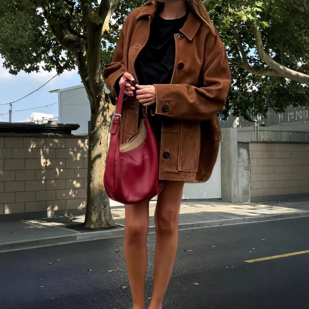 Damen lässige Wildlederjacke mit strukturiertem Design EB