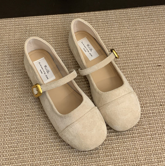 Damen Ballerinas mit modischem Riemchen und goldener Schnalle EB