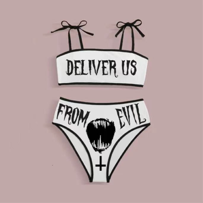 Damen Crop-Top Bikini mit auffälliger Schrift EB