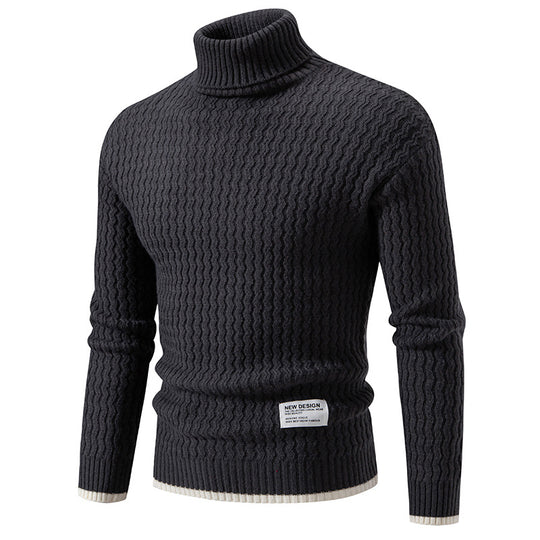 Herren Strickpullover mit hochabschließendem Kragen und strukturiertem Muster EB